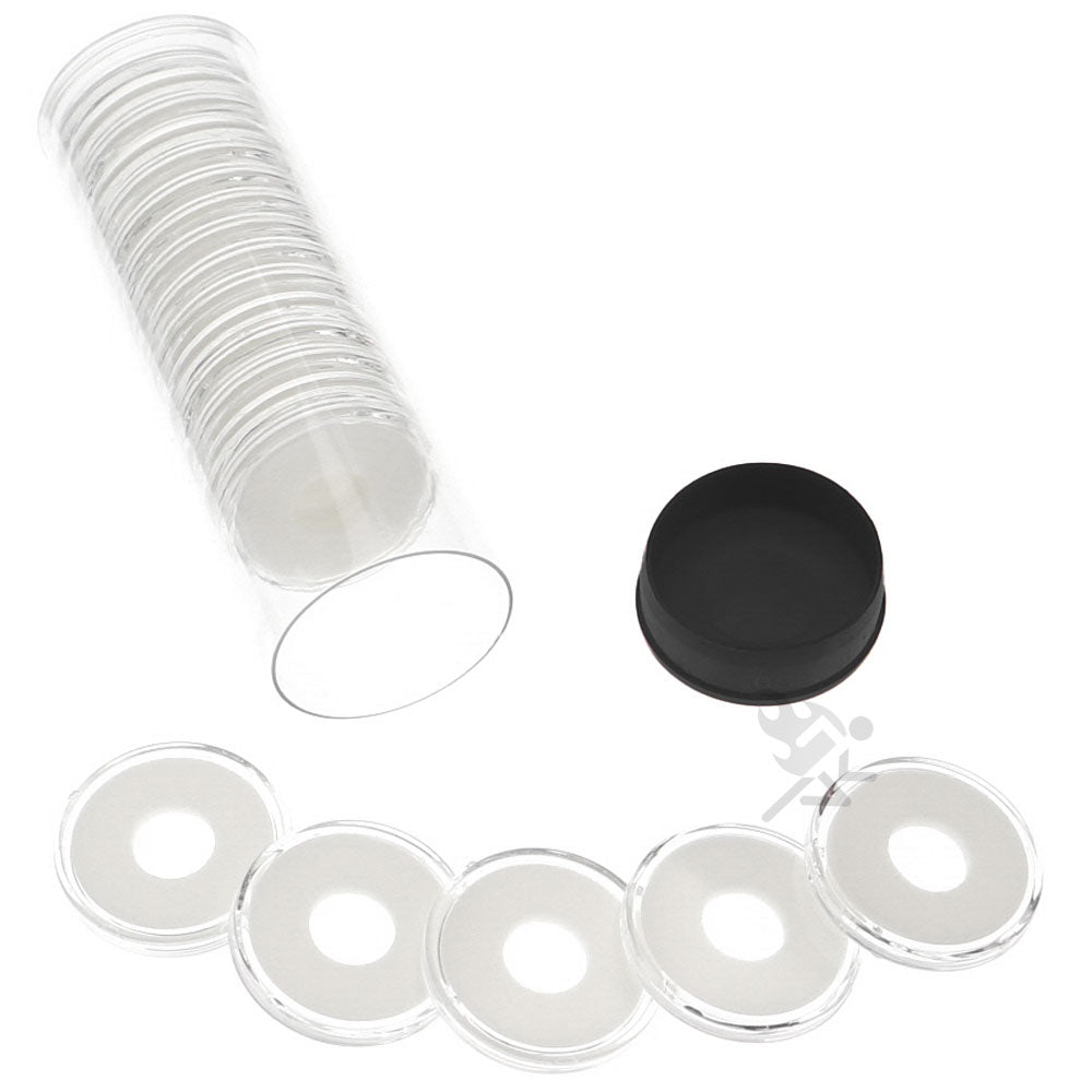 Capsule Tube & 20 Ring Fit 11mm Coin Holders