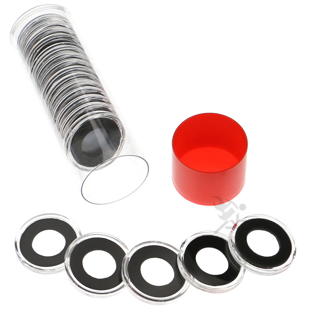 Capsule Tube & 20 Ring Fit 15mm Coin Holders for Half Dimes