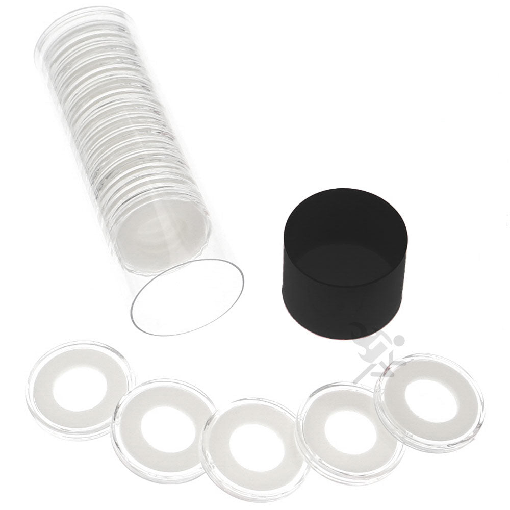 Capsule Tube & 20 Ring Fit 15mm Coin Holders for Half Dimes