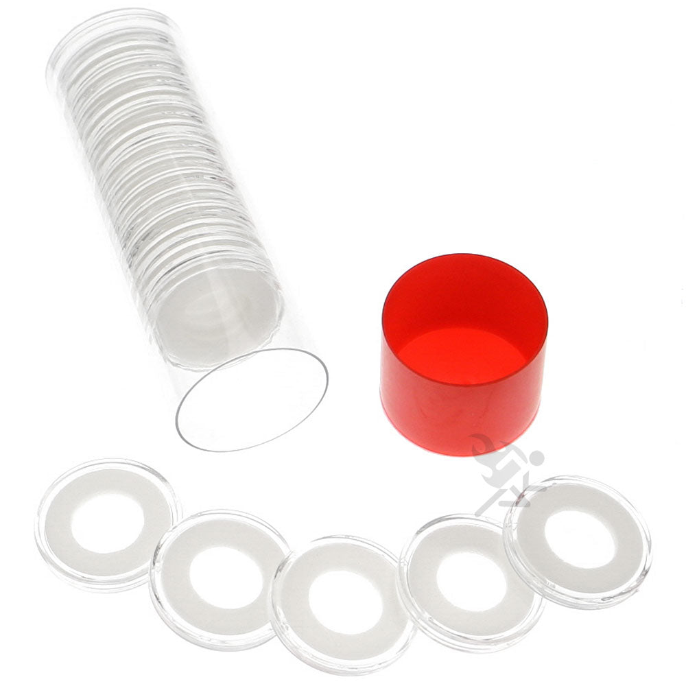 Capsule Tube & 20 Ring Fit 15mm Coin Holders for Half Dimes