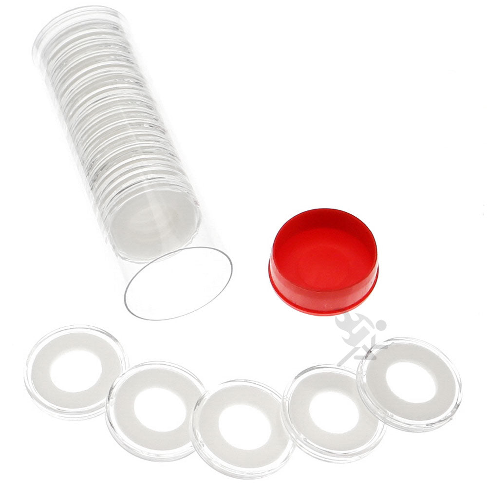 Capsule Tube & 20 Ring Fit 15mm Coin Holders for Half Dimes