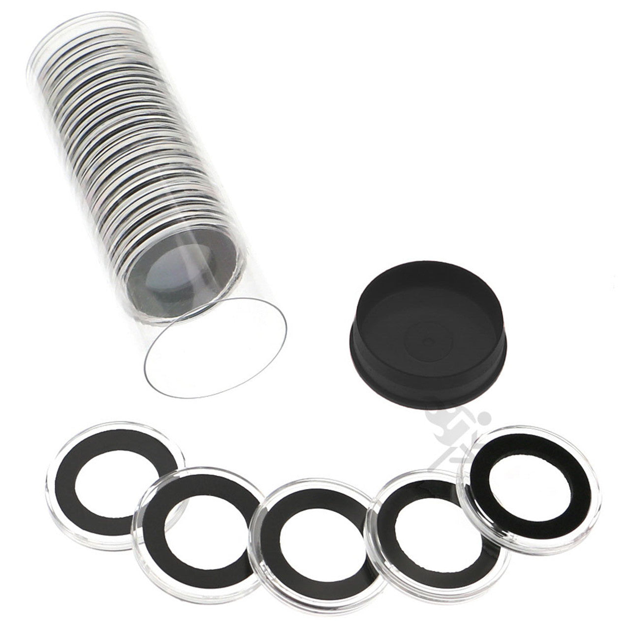 Capsule Tube & 20 Ring Fit 21mm Coin Holders for US Nickels