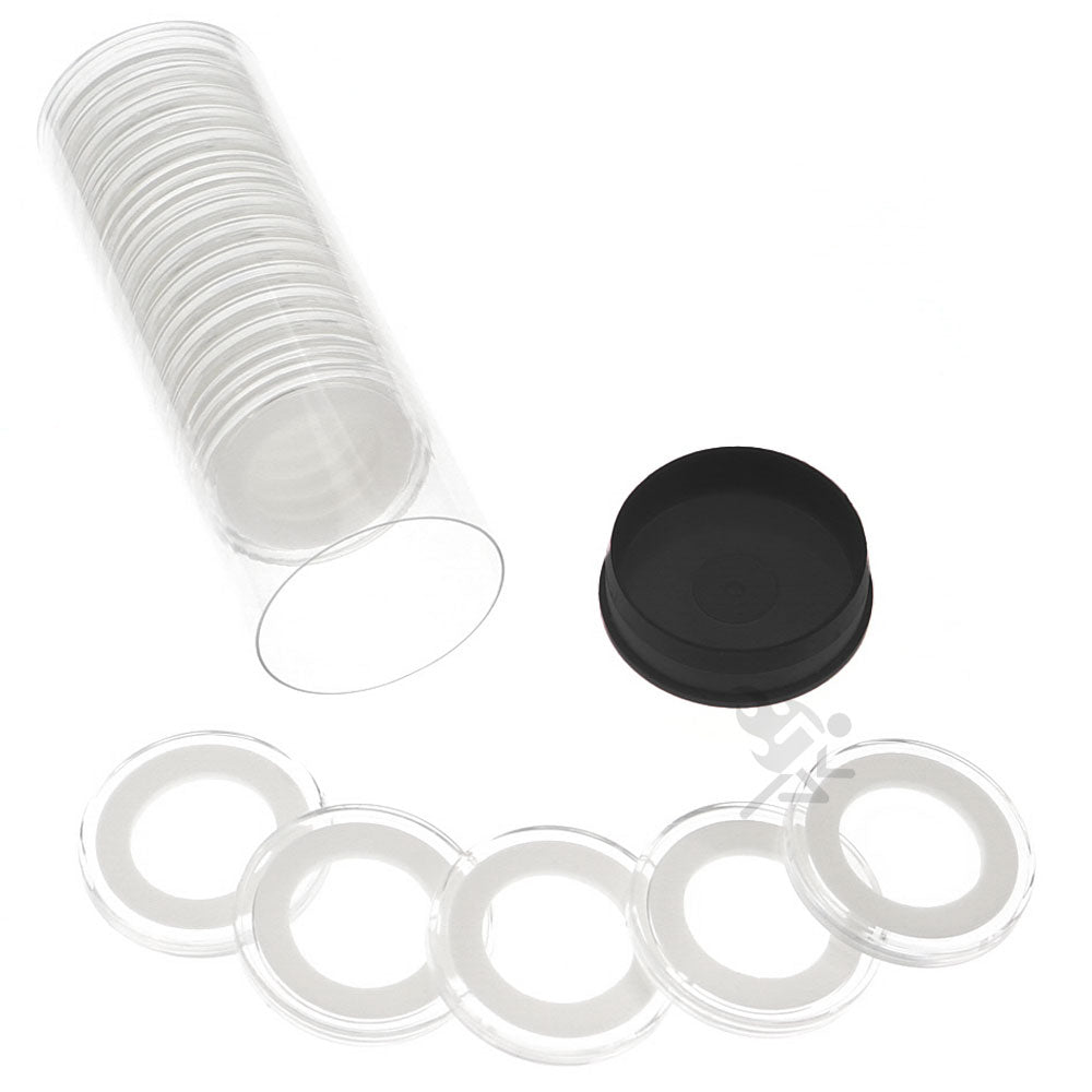 Capsule Tube & 20 Ring Fit 21mm Coin Holders for US Nickels