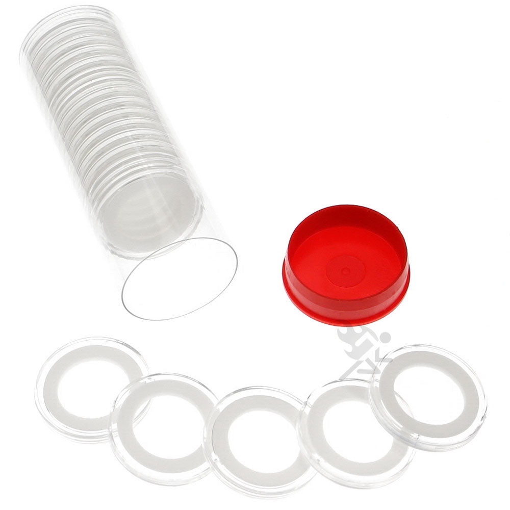 Capsule Tube & 20 Ring Fit 22mm Coin Holders for 1/4oz Gold Eagles