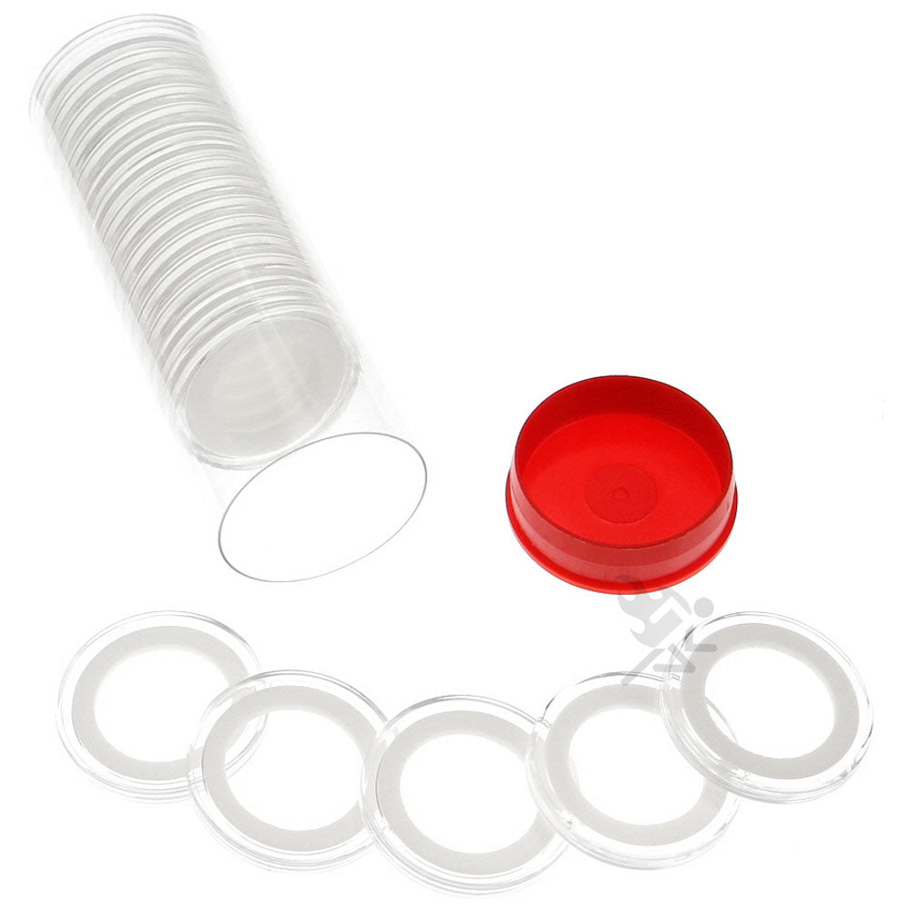 Capsule Tube & 20 Ring Fit 23mm Coin Holders for 1/4oz Gold Libertads