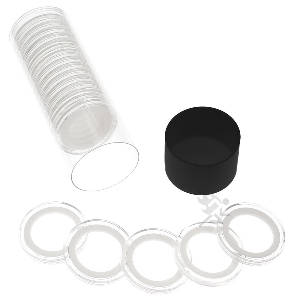 Capsule Tube & 20 Ring Fit 24mm Coin Holders for US Quarters