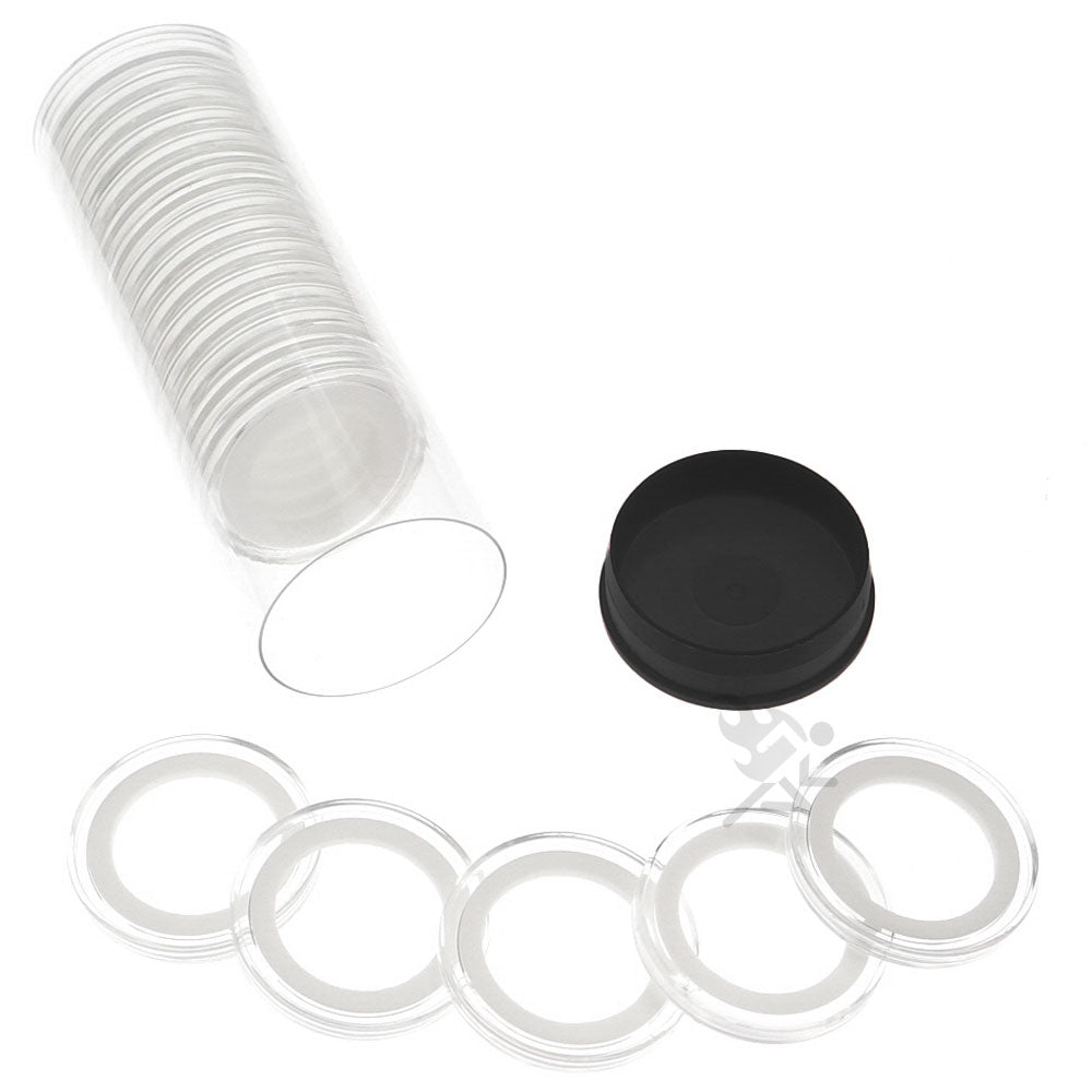 Capsule Tube & 20 Ring Fit 24mm Coin Holders for US Quarters