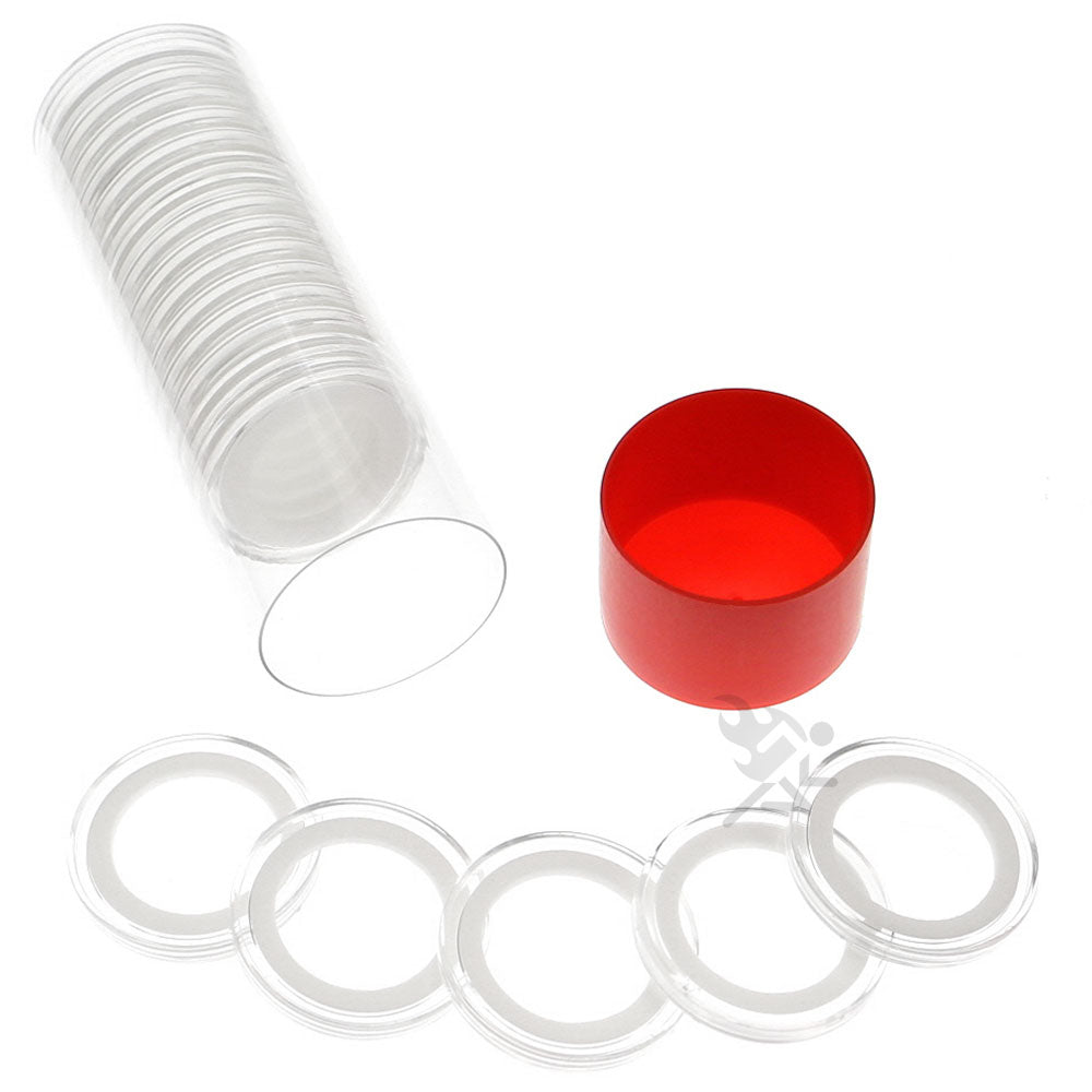 Capsule Tube & 20 Ring Fit 24mm Coin Holders for US Quarters