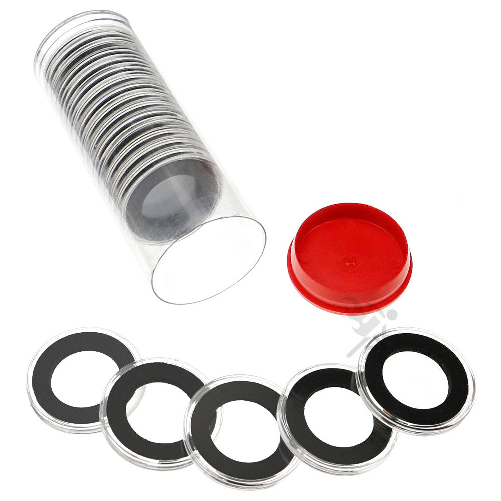 Capsule Tube & 20 Ring Fit 26mm Coin Holders for Presidential Dollars