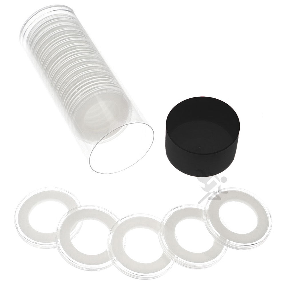 Capsule Tube & 20 Ring Fit 26mm Coin Holders for Presidential Dollars