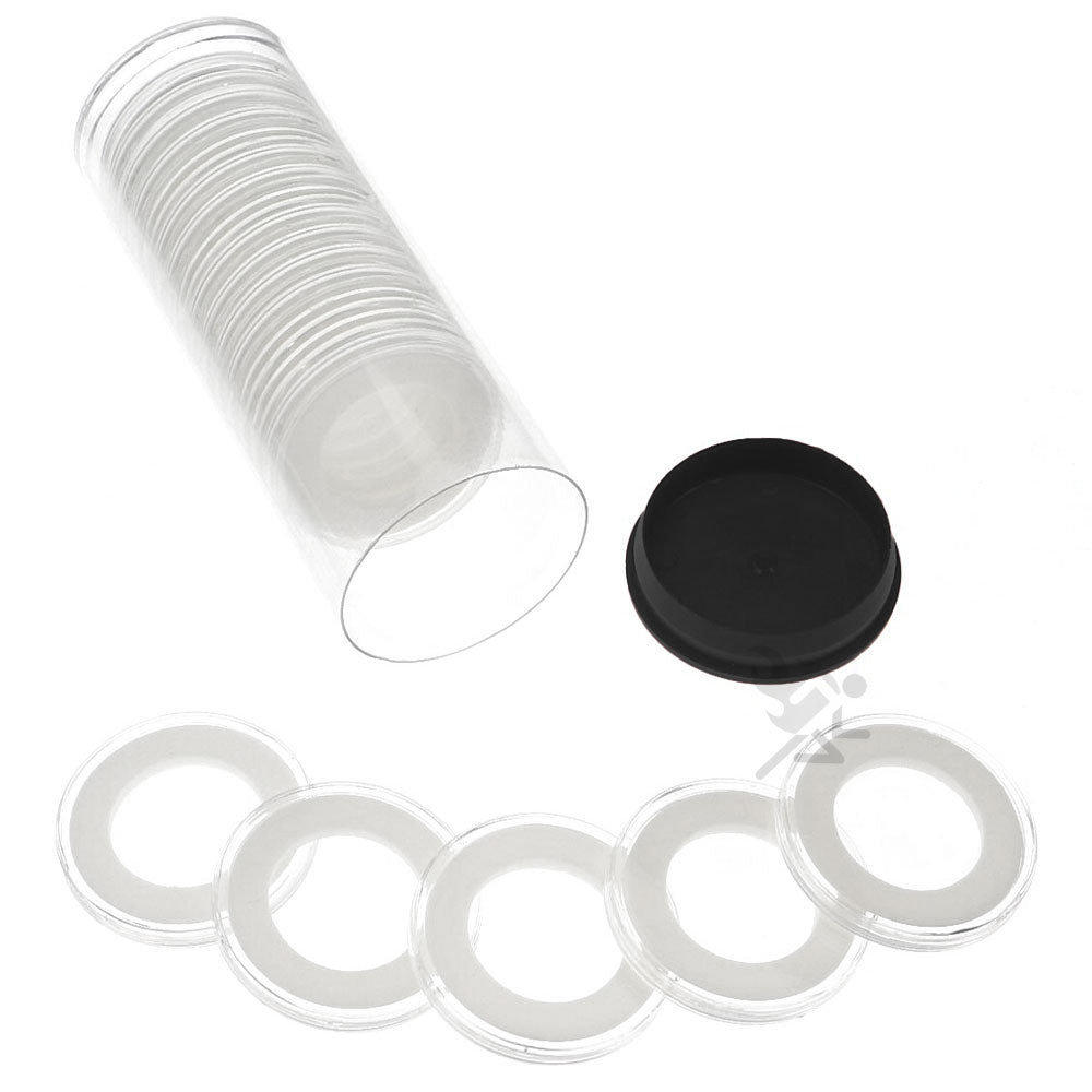 Capsule Tube & 20 Ring Fit 26mm Coin Holders for Presidential Dollars