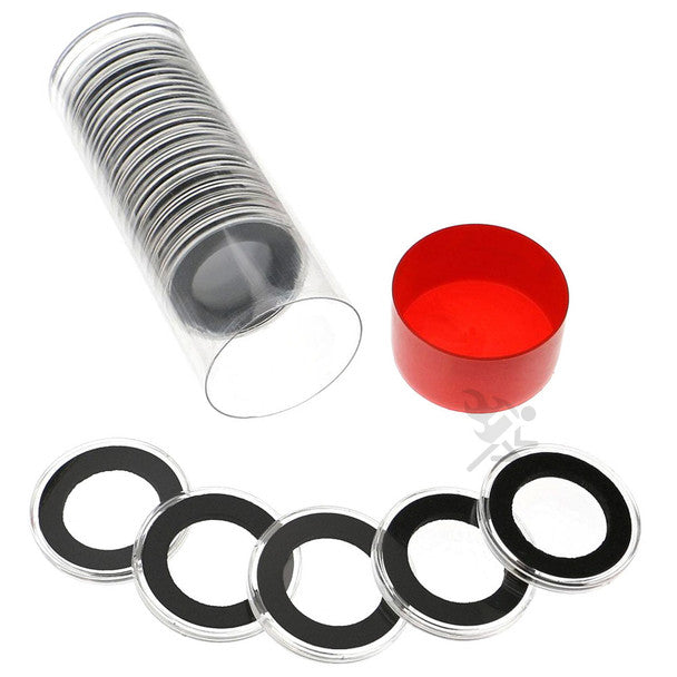 Capsule Tube & 20 Ring Fit 26mm Coin Holders for Presidential Dollars