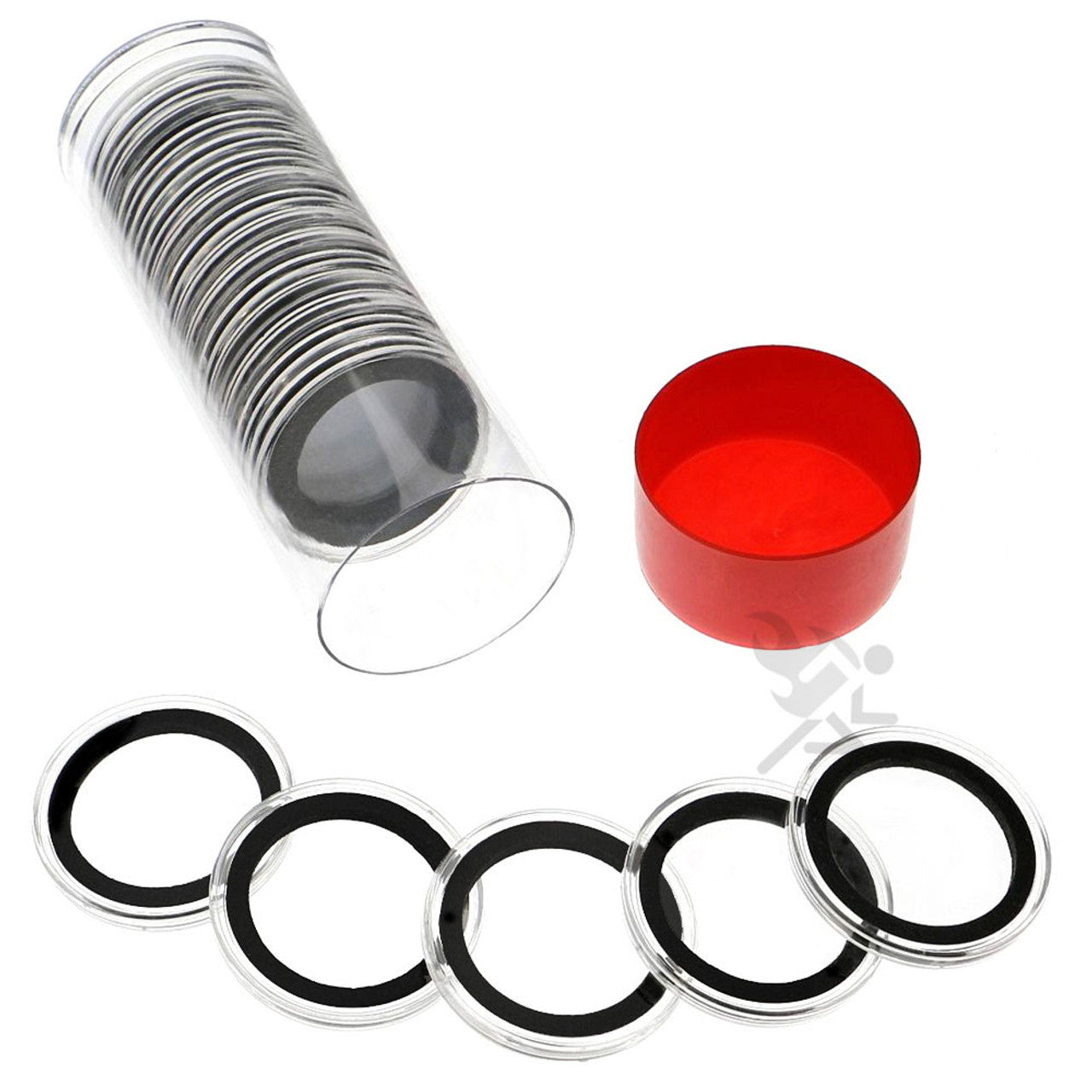 Capsule Tube & 20 Ring Fit 32mm Coin Holders for 1oz Gold Eagles