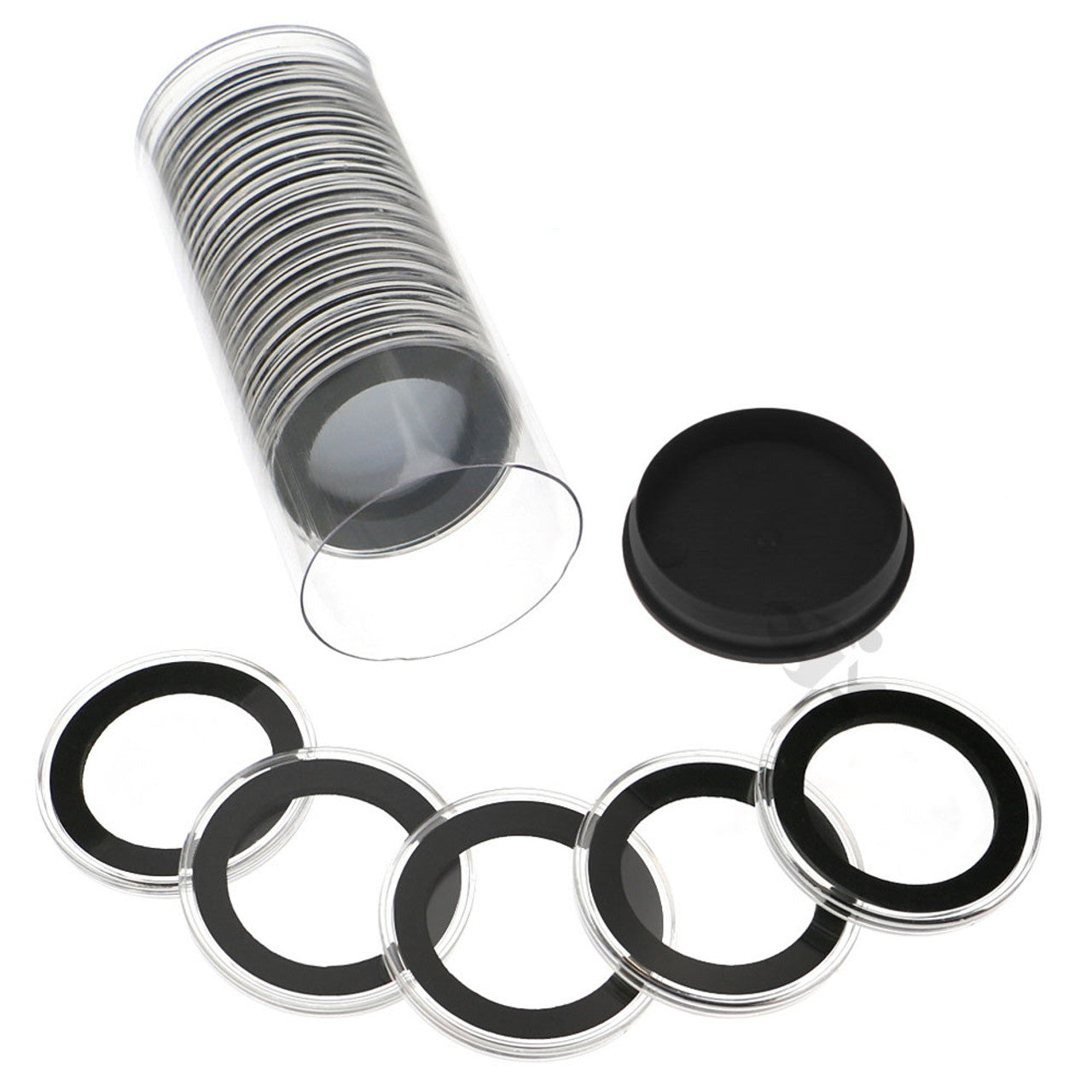 Capsule Tube & 20 Ring Fit 34mm Coin Holders for 1/2oz Silver Maple Leaf