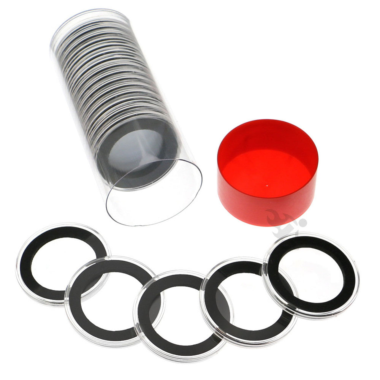 Capsule Tube & 20 Ring Fit 35mm Coin Holders for Three Shillings