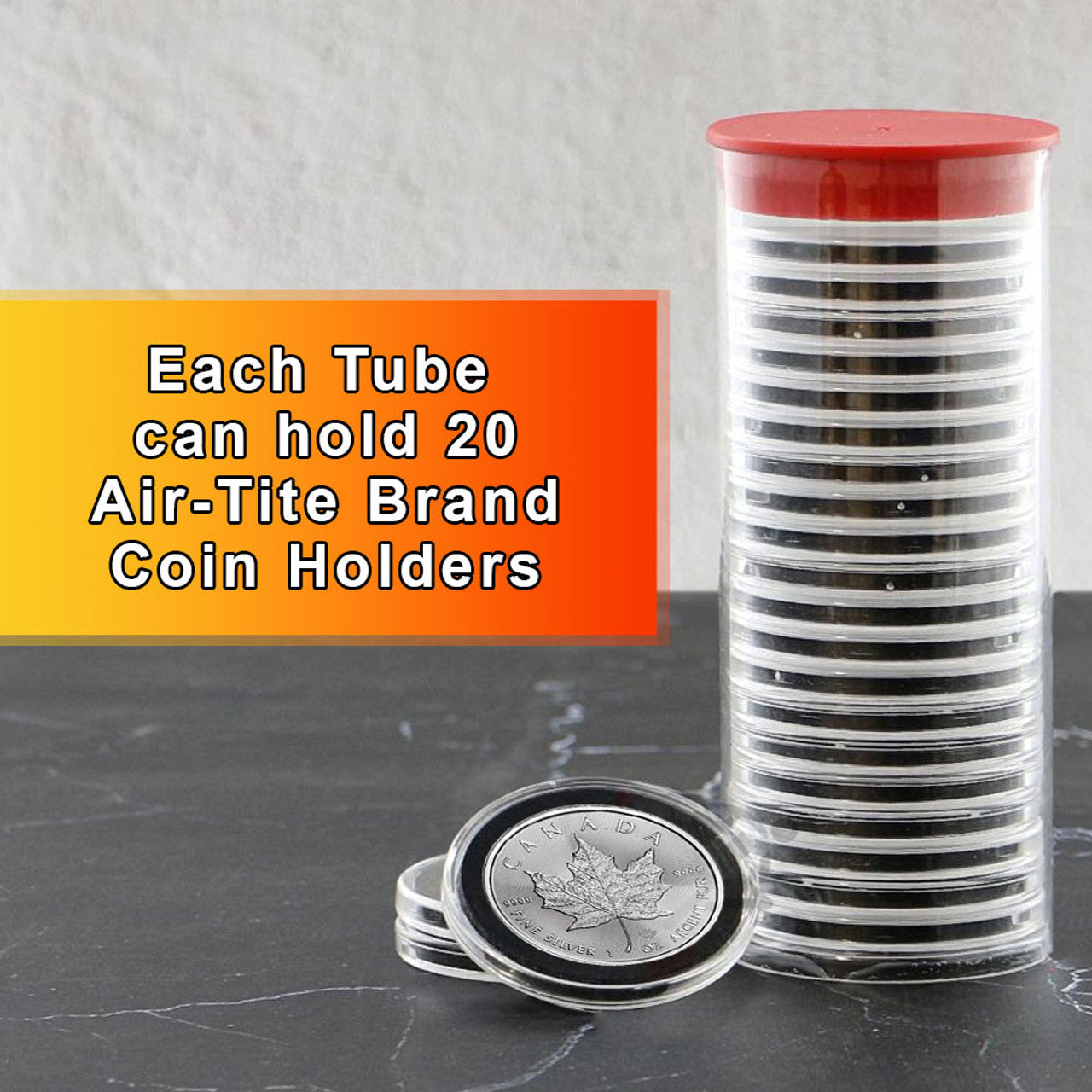 Capsule Tube & 20 Ring Fit 38mm Coin Holders for 1oz Silver Dollars