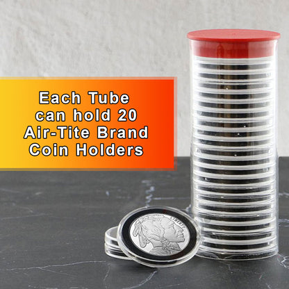 Capsule Tube & 20 Ring Fit 39mm Coin Holders for 1oz Silver Rounds