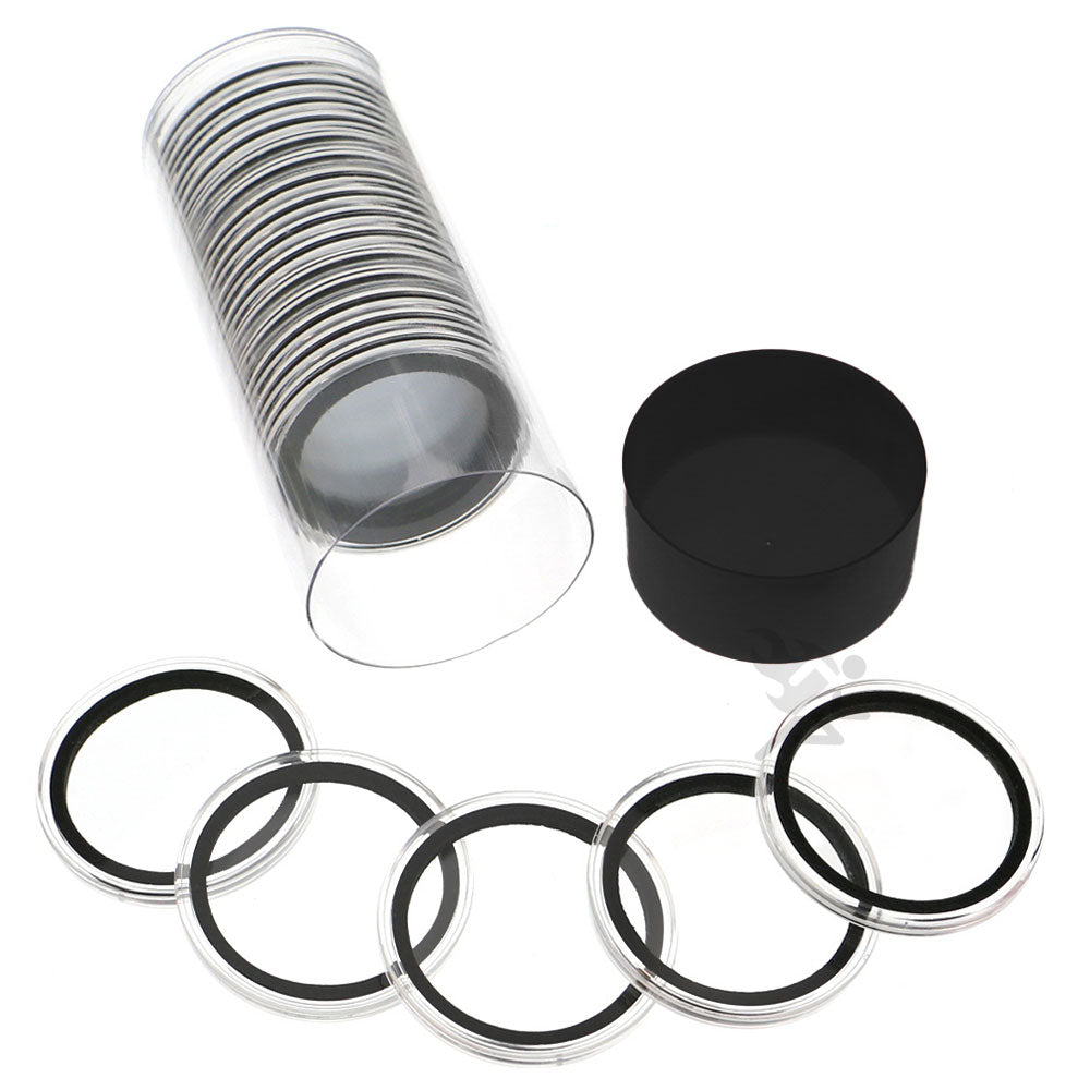 Capsule Tube & 20 Ring Fit 41mm Coin Holders for Casino Tokens & Chips