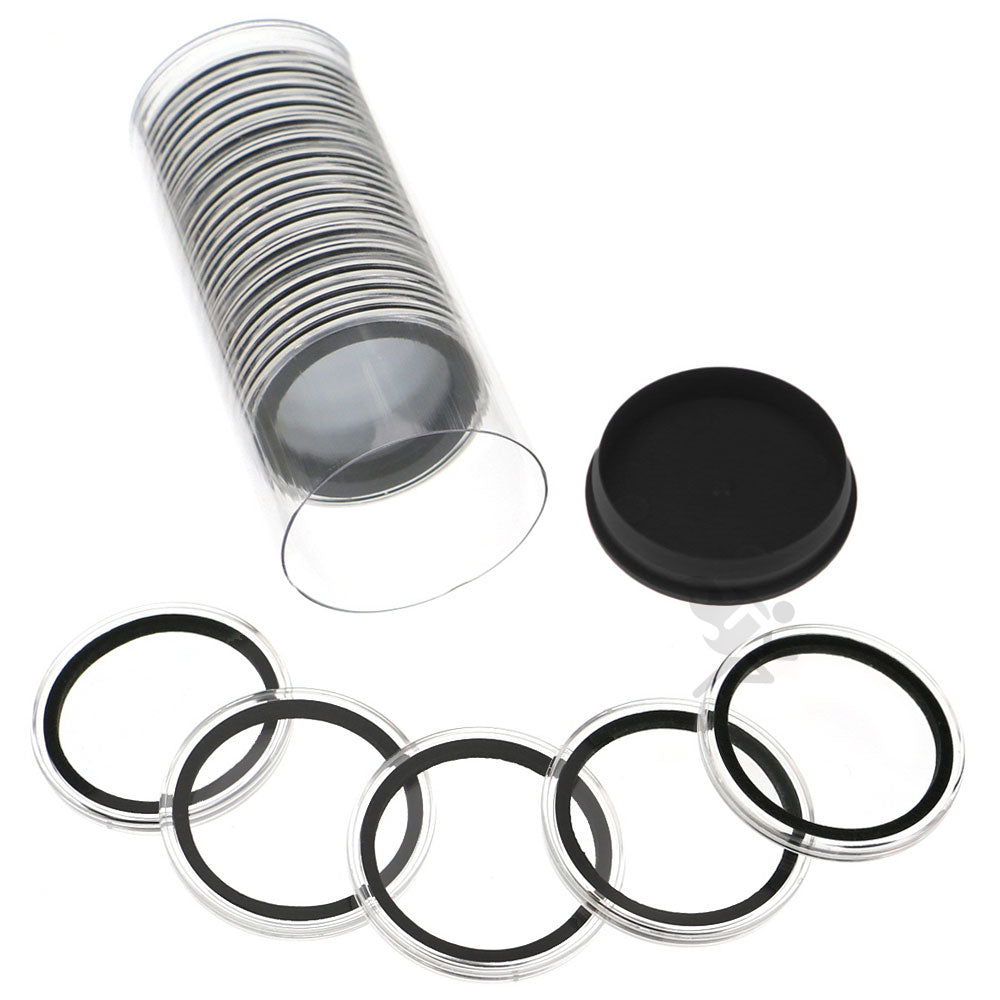 Capsule Tube & 20 Ring Fit 41mm Coin Holders for Casino Tokens & Chips