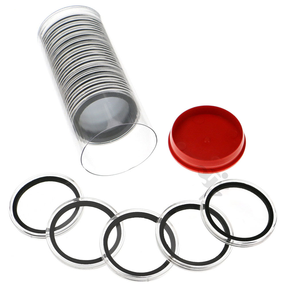 Capsule Tube & 20 Ring Fit 41mm Coin Holders for Casino Tokens & Chips