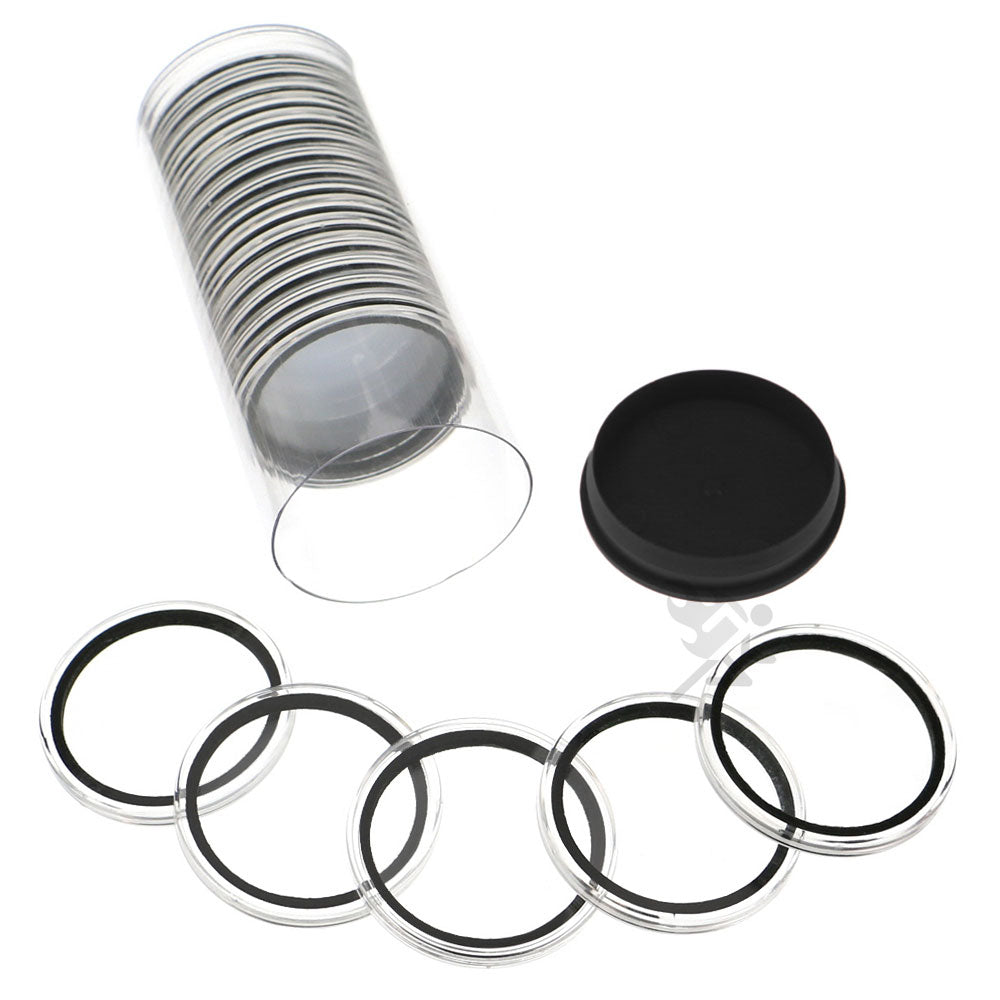 Capsule Tube & 20 Ring Fit 42mm Coin Holders for Casino Tokens & Chips