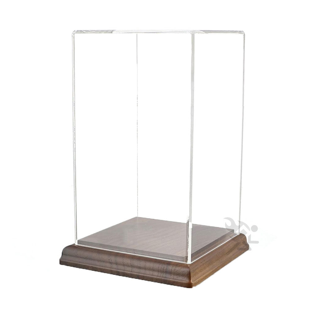 Acrylic Display Box 6" x 6" x 9" Dustproof Showcase with Solid Walnut Base