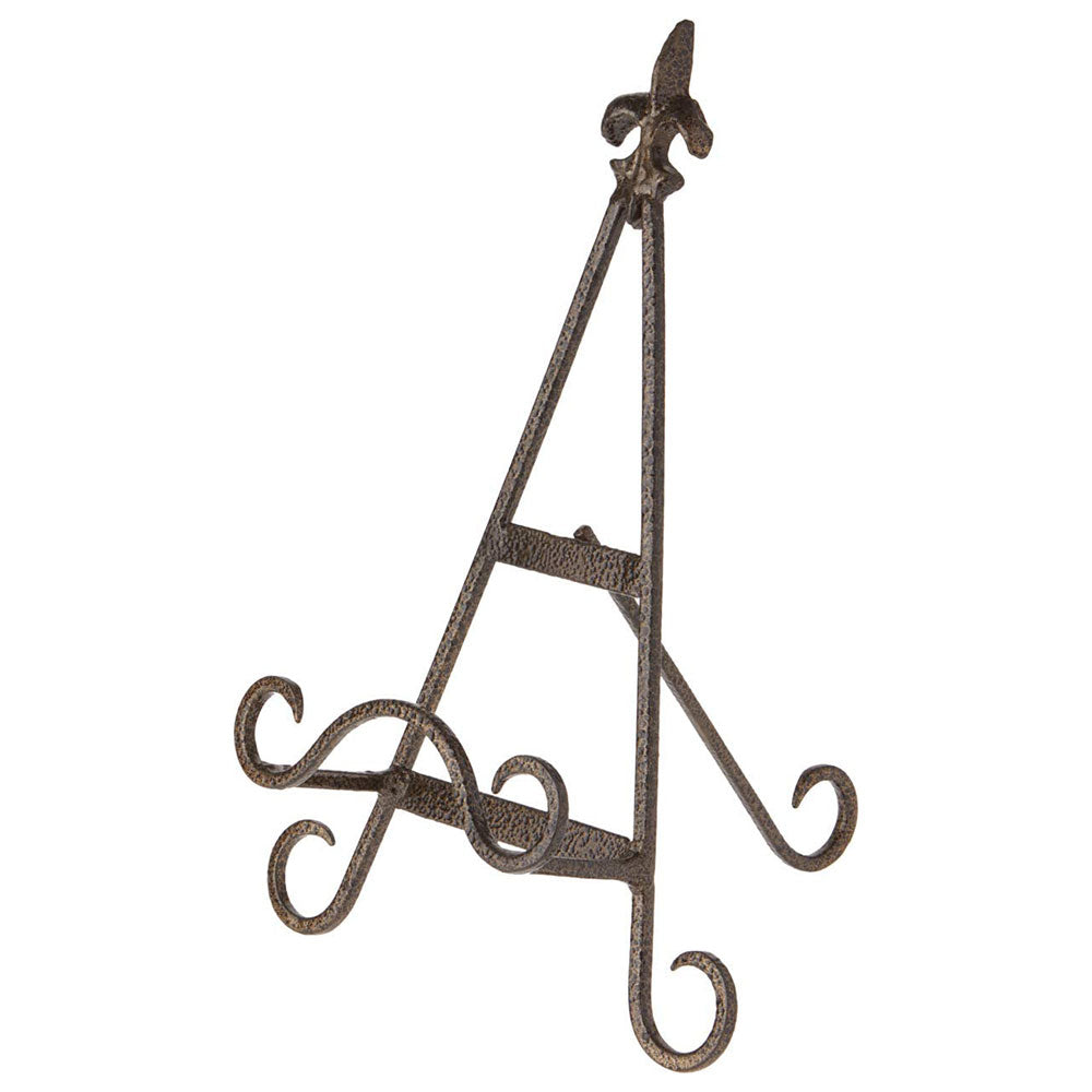 Bard's Antique Gold-Toned Wrought Iron Fleur de Lis Plate Easel