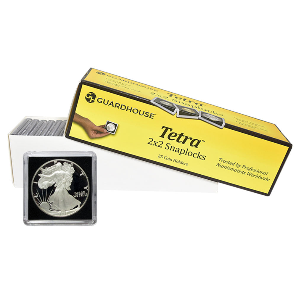 Tetra 2x2 Snaplock Coin Holders for Silver Eagles 25 ct Box