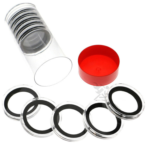 Capsule Tube & 10 High Relief 40mm Ring Fit Coin Holders for 2oz Elemetal Coins