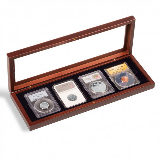 Mahogany Slab Presentation Box for 4 Certified Coins