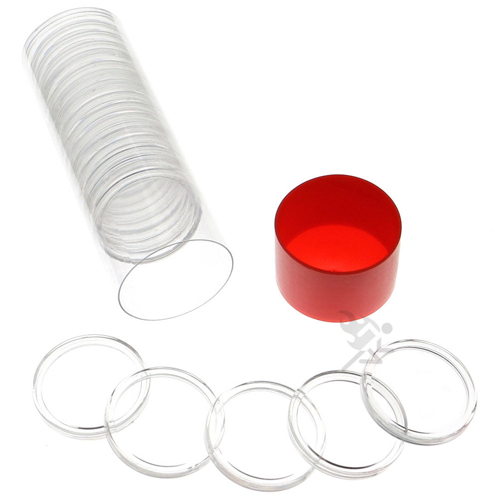 Capsule Tube & 20 Direct Fit 30.6mm Coin Holders for US Half Dollars