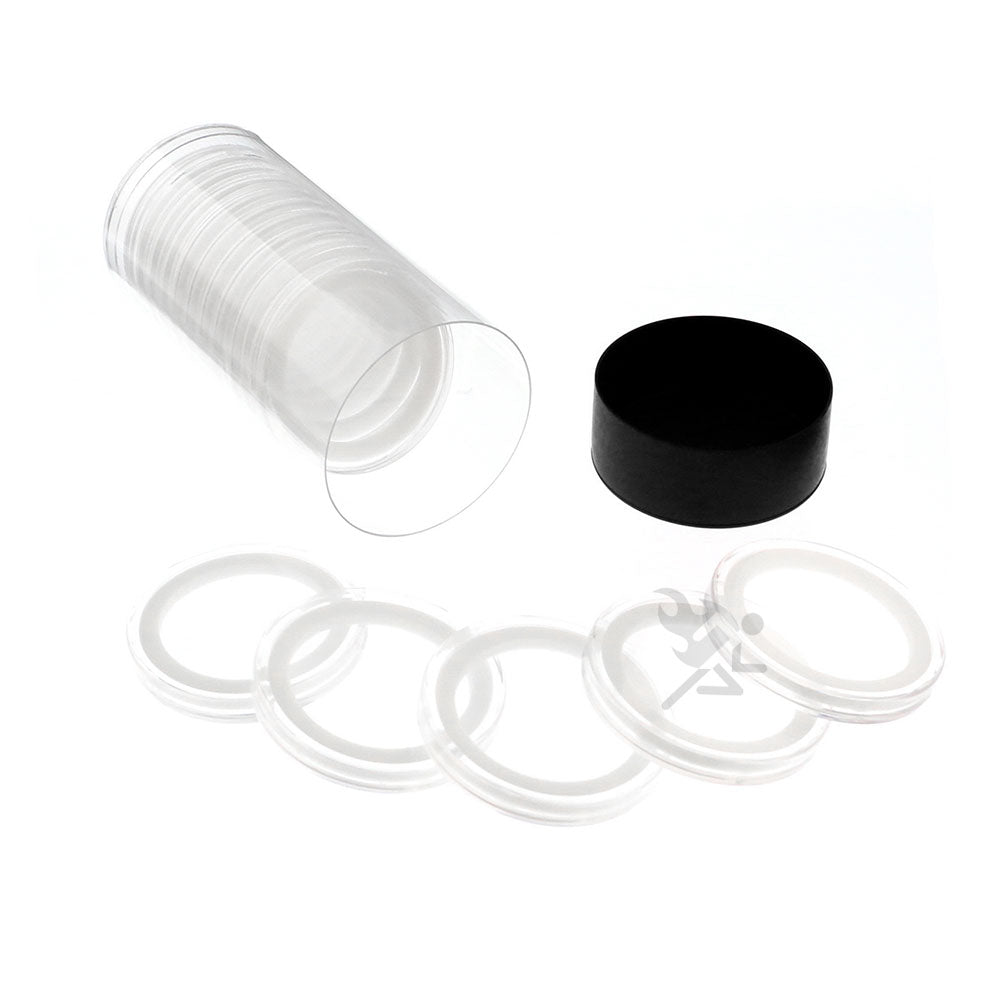 Coin Holder Tube & 15 Air-Tite X39mm Coin Holders for Medallions & Challenge Coins