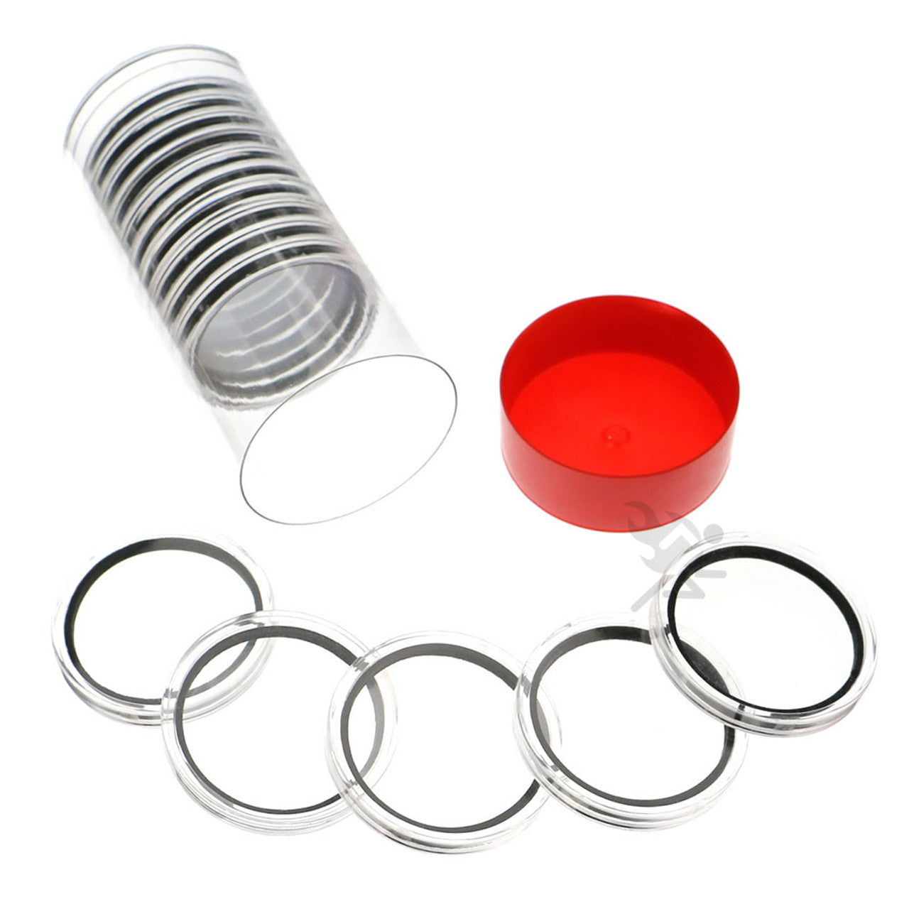 Capsule Tube & 15 Ring Fit X44mm Coin Holders for 1oz Lunar Series 2