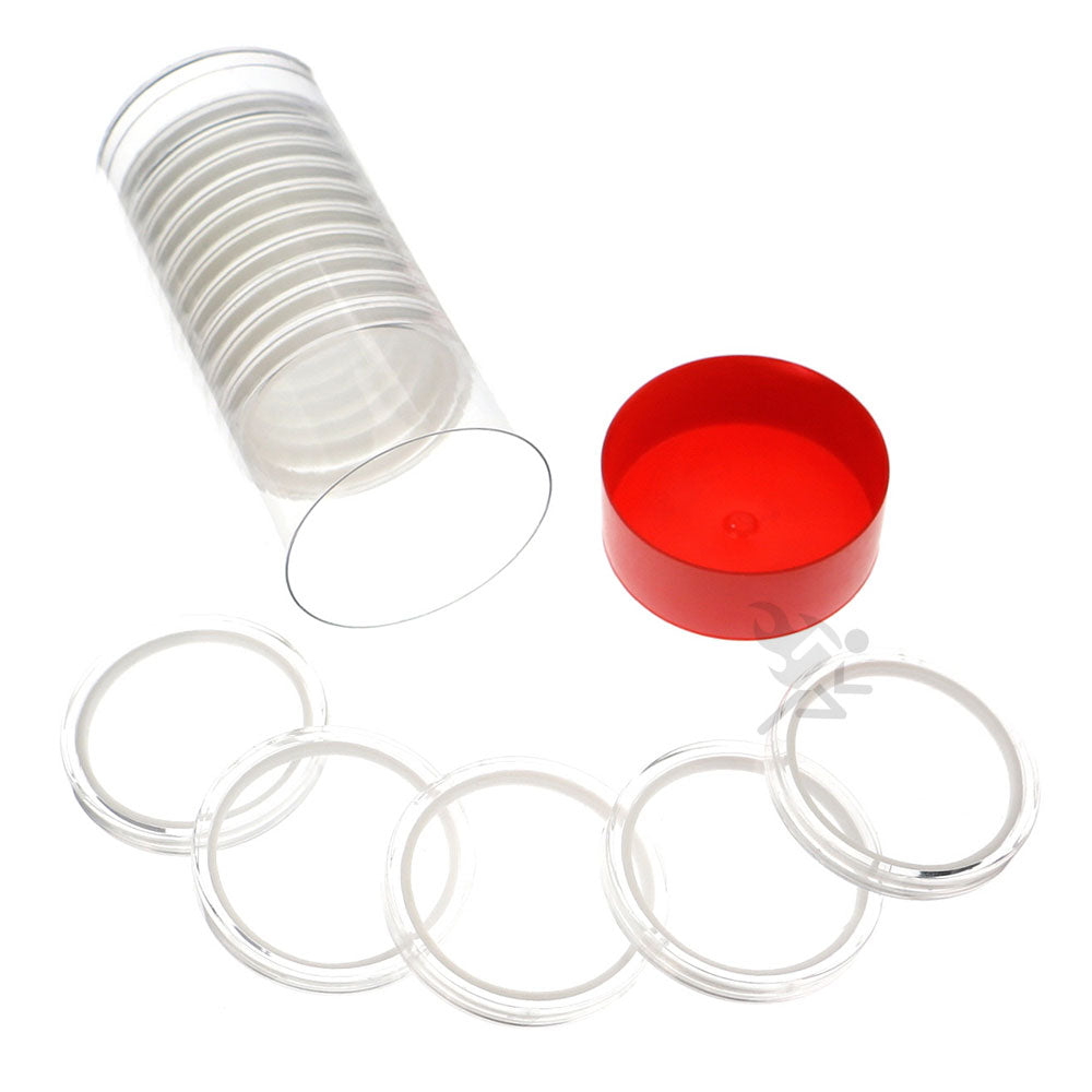 Capsule Tube & 15 Ring Fit X44mm Coin Holders for 1oz Lunar Series 2