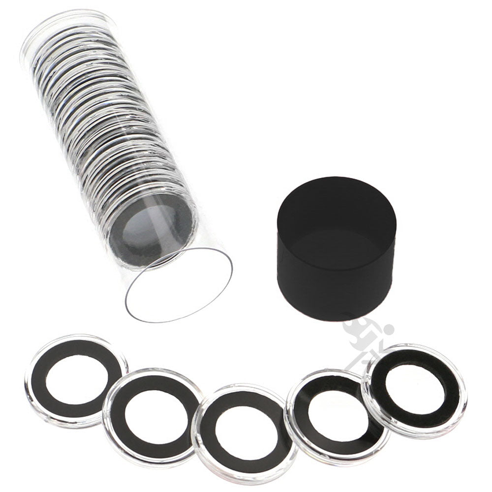 Capsule Tube & 20 Ring Fit 18mm Coin Holders for US Dimes