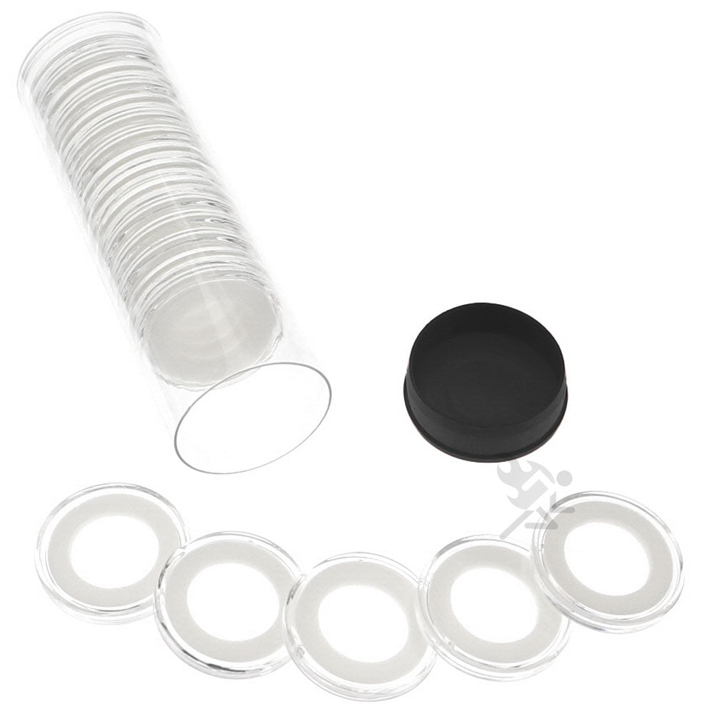 Capsule Tube & 20 Ring Fit 18mm Coin Holders for US Dimes