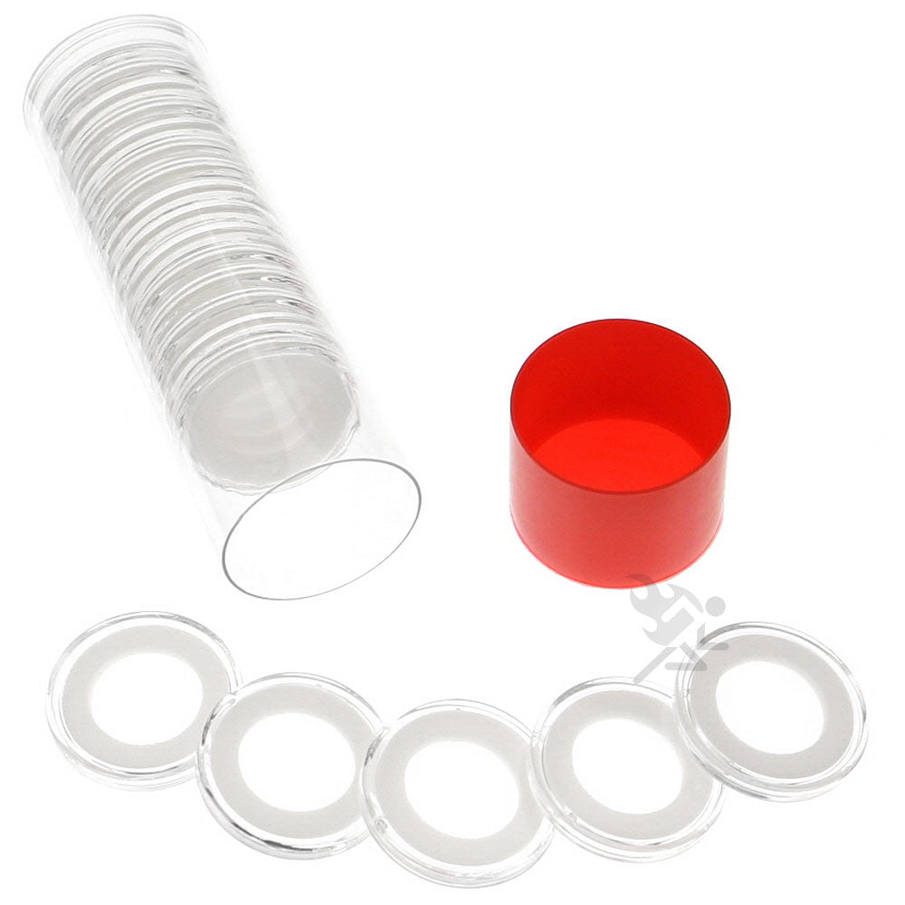 Capsule Tube & 20 Ring Fit 18mm Coin Holders for US Dimes