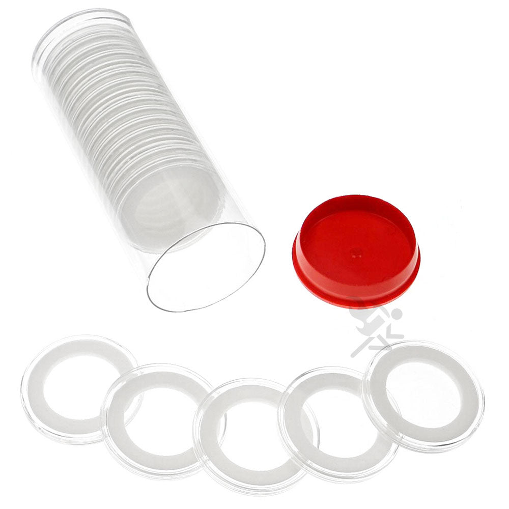 Capsule Tube & 20 Ring Fit 28mm Coin Holders for 1/2oz Gold Philharmonics