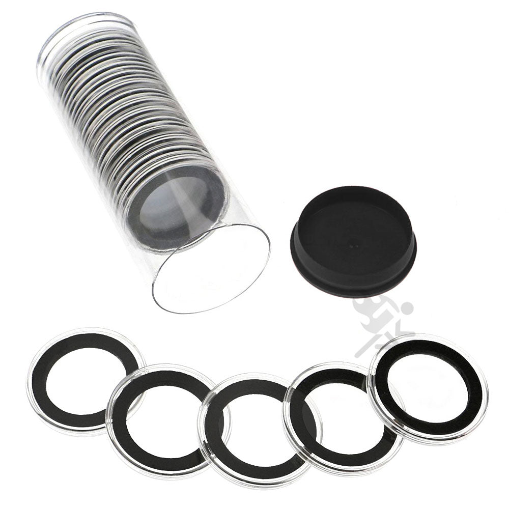 Capsule Tube & 20 Ring Fit 30mm Coin Holders for US Half Dollars