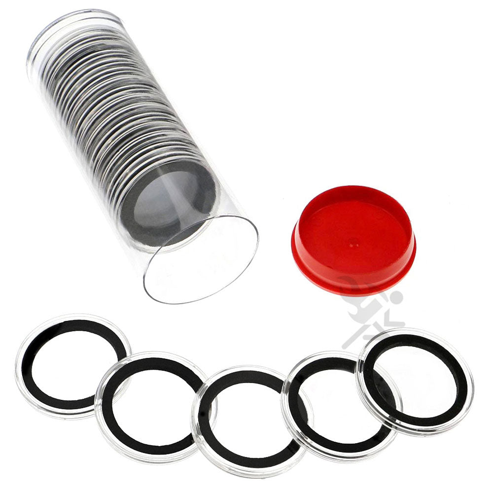 Capsule Tube & 20 Ring Fit 32mm Coin Holders for 1oz Gold Eagles