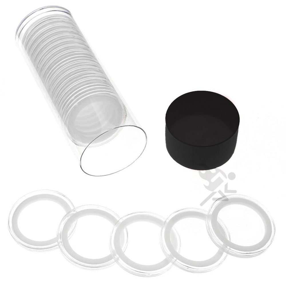 Capsule Tube & 20 Ring Fit 32mm Coin Holders for 1oz Gold Eagles