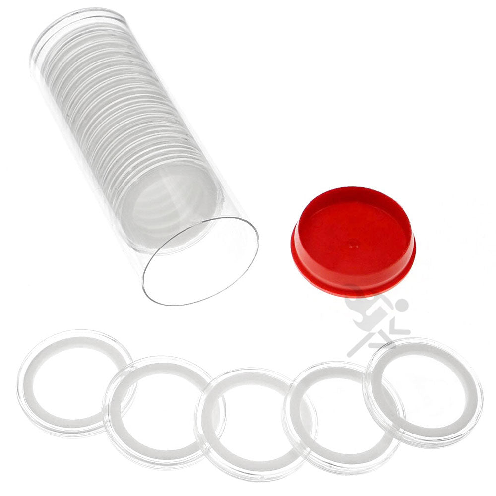 Capsule Tube & 20 Ring Fit 32mm Coin Holders for 1oz Gold Eagles