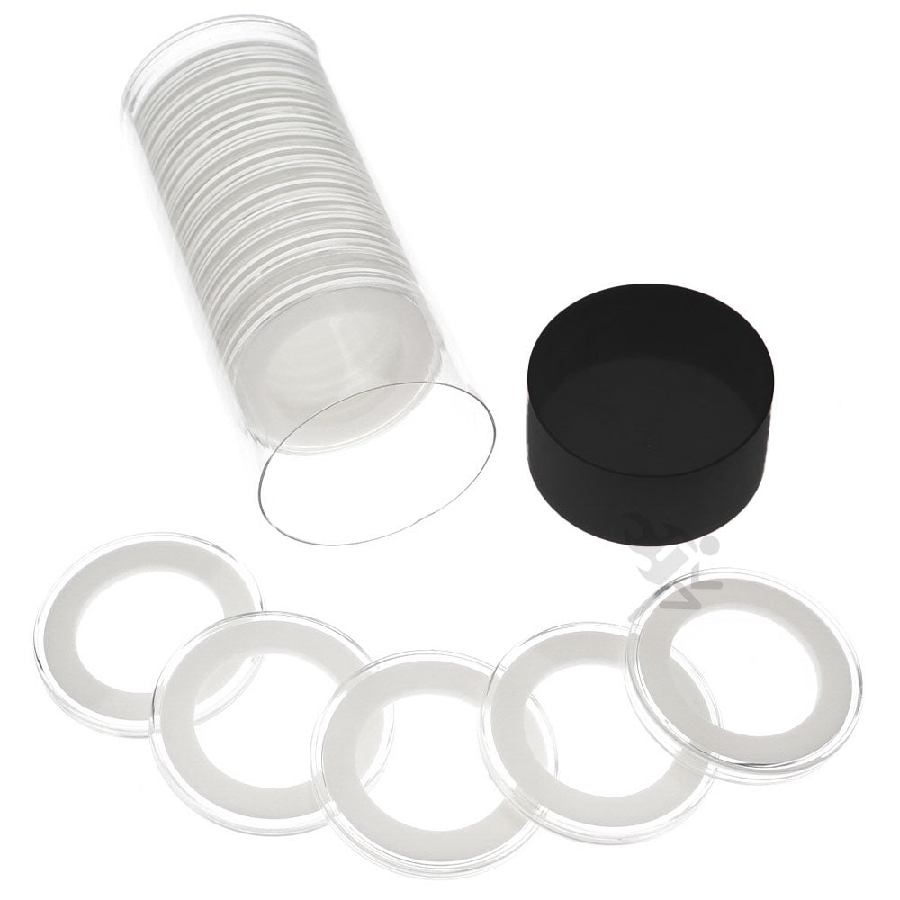 Capsule Tube & 20 Ring Fit 33mm Coin Holders for 1/2oz Silver Libertad