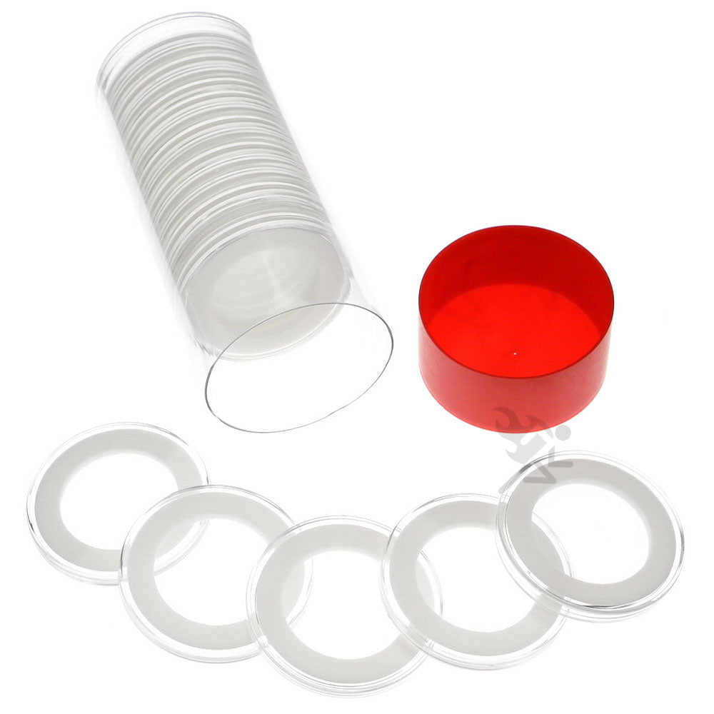 Capsule Tube & 20 Ring Fit 33mm Coin Holders for 1/2oz Silver Libertad