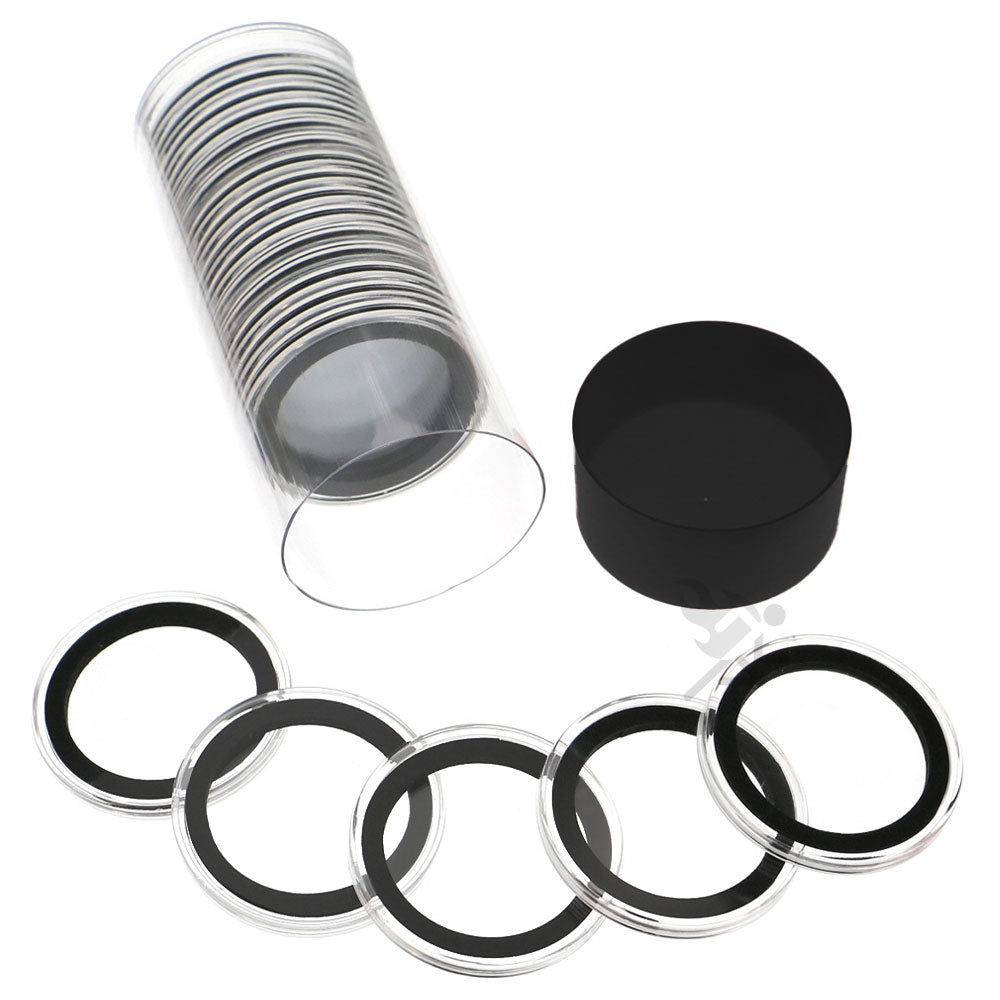 Capsule Tube & 20 Ring Fit 39mm Coin Holders for 1oz Silver Rounds