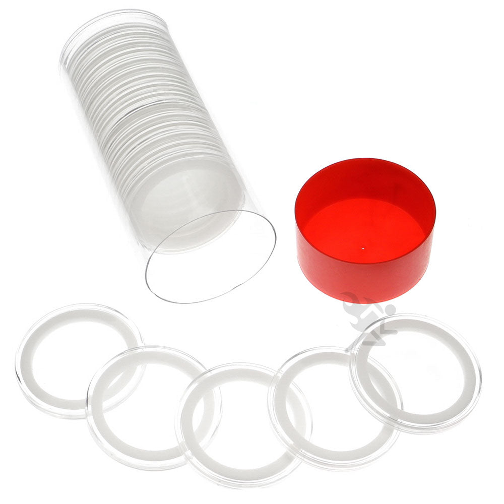 Capsule Tube & 20 Ring Fit 39mm Coin Holders for 1oz Silver Rounds