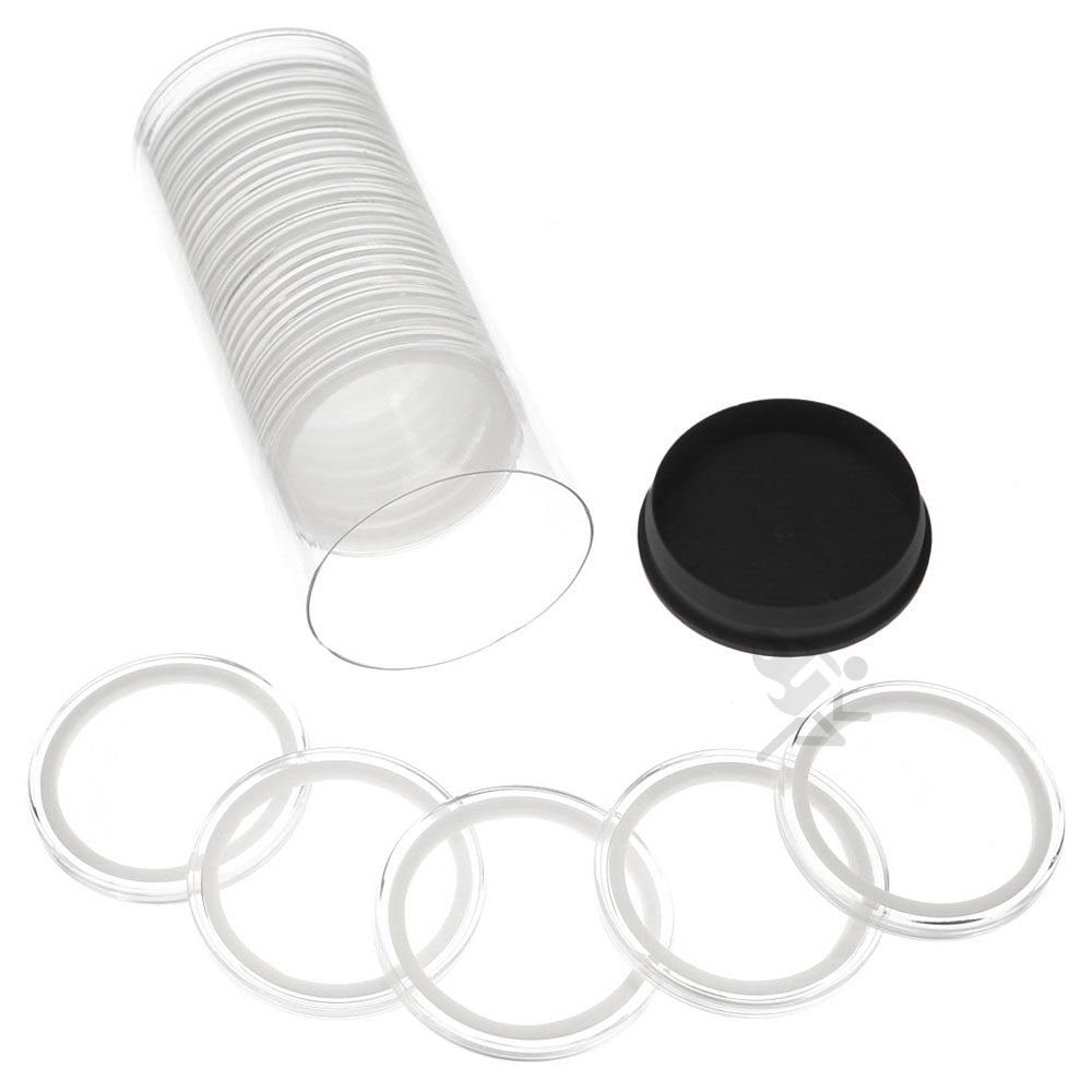 Capsule Tube & 20 Ring Fit 40mm Coin Holders for 1oz Silver Eagles