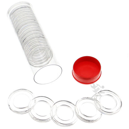 Capsule Tube & 20 Direct Fit 18mm Coin Holders for US Dimes