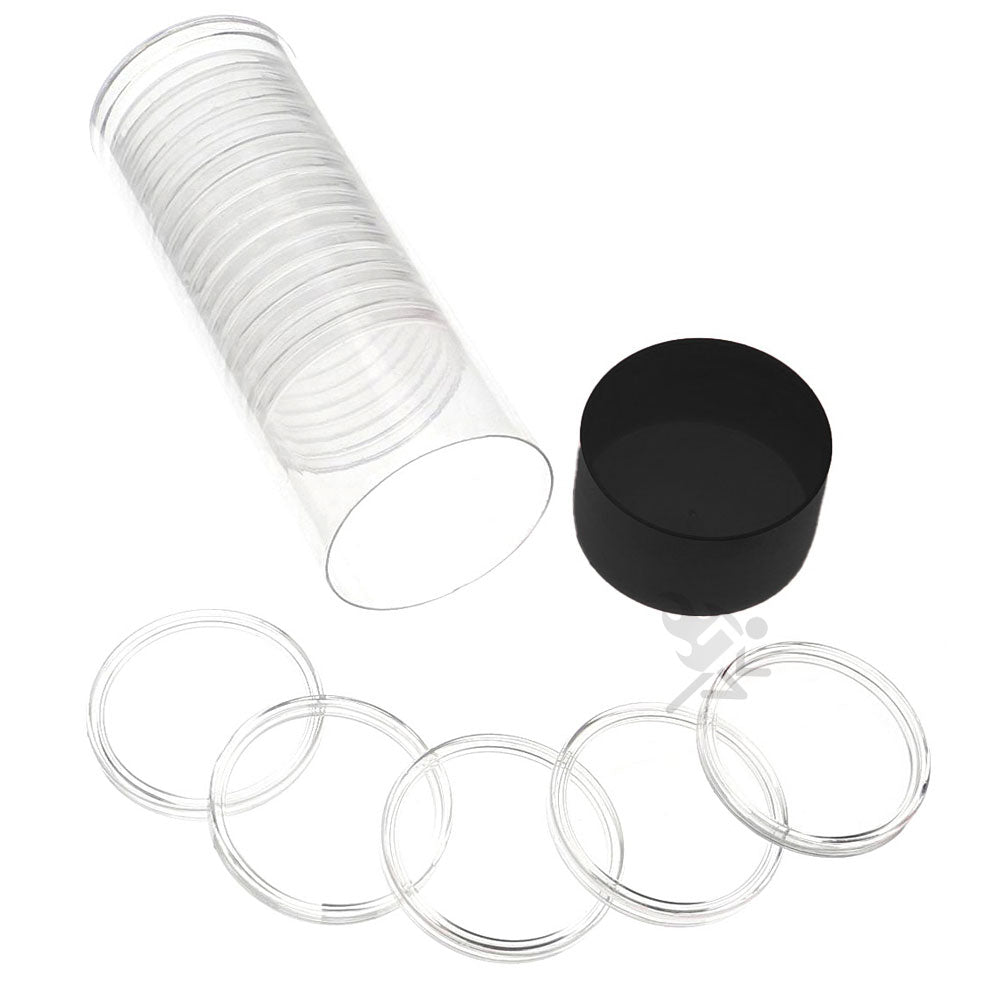 Capsule Tube & 20 Direct Fit 38.1mm Coin Holders for 1oz Silver Dollars