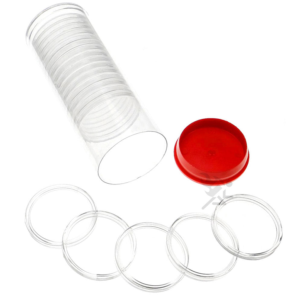 Capsule Tube & 20 Direct Fit 38.1mm Coin Holders for 1oz Silver Dollars